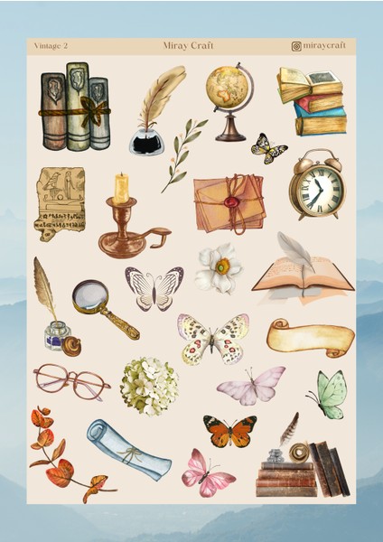 VİNTAGE TEMALI 12*17 CM STİCKER /BULLET JOURNAL, SCRAPBOOK, PLANLAYICI, AJANDA İÇİN