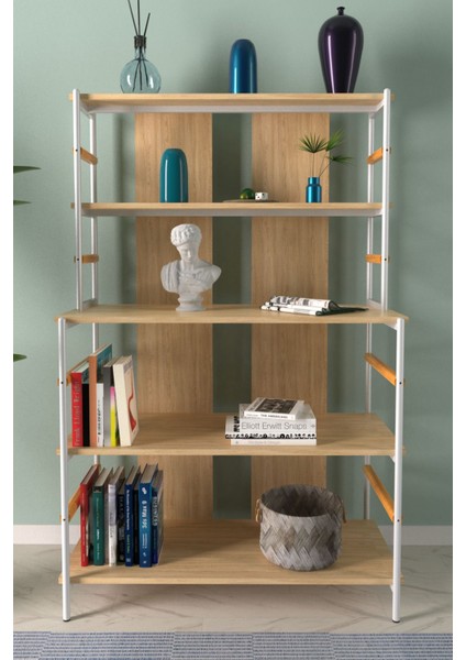 Rafito Metal & Ahşap Bohem 5 Raflı Mdf Çok Amaçlı Kahve Köşesi Kitaplık