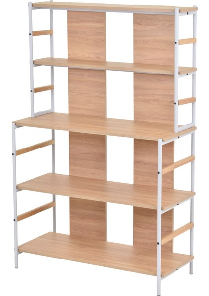 Rafito Metal & Ahşap Bohem 5 Raflı Mdf Çok Amaçlı Kahve Köşesi Kitaplık