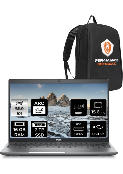 Latitude 5550 Intel Core Ultra 5 125U 16GB 2tb SSD 15.6" Fhd Fdos Taşınabilir Bilgisayar & Per4 Çanta N007L555015UP309