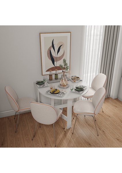 Pratik Katlanır - Açılır Kapanır Yuvarlak Mutfak Yemek Çalışma Masası - 145 cm x 90 cm - Mdf