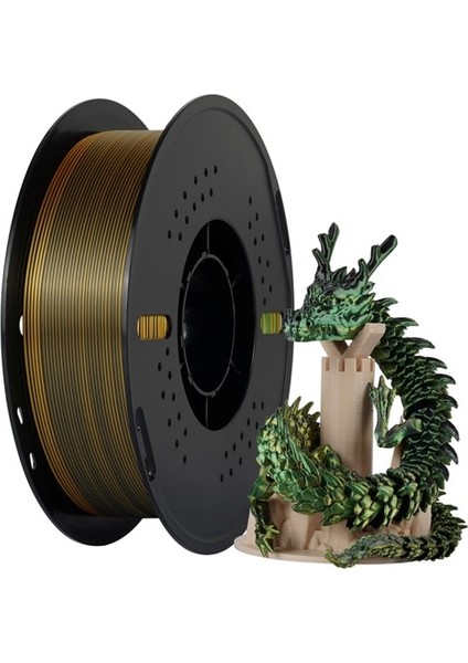Üç Renk Silk Pla Filament - Altın, Yeşil, Siyah - 1.75MM - 1kg