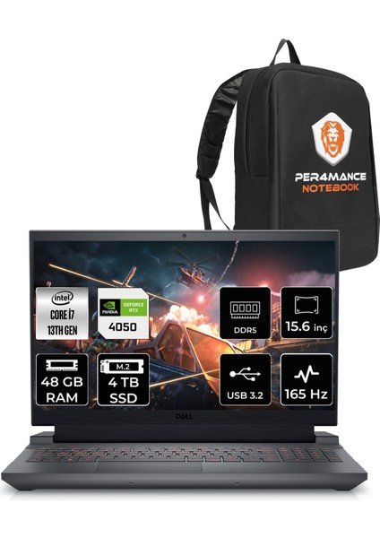 G15 5530 Intel Core I7 13650HX 48GB 4tb SSD RTX4050/6GB 140W 15.6" Fhd 165Hz Fdos Taşınabilir Bilgisayar & Per4 Çanta G1555301104UP330 fiyatları