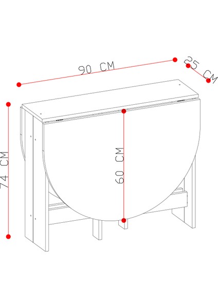Pratik Katlanır - Açılır Kapanır Yuvarlak Mutfak Yemek Çalışma Masası - 145 cm x 90 cm - Mdf fırsatları