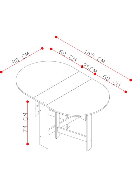 Pratik Katlanır - Açılır Kapanır Yuvarlak Mutfak Yemek Çalışma Masası - 145 cm x 90 cm - Mdf indirimleri