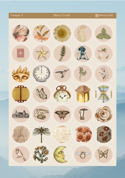 VİNTAGE TEMALI 12*17 CM STİCKER/BULLET JOURNAL, SCRAPBOOK, PLANLAYICI, AJANDA İÇİN