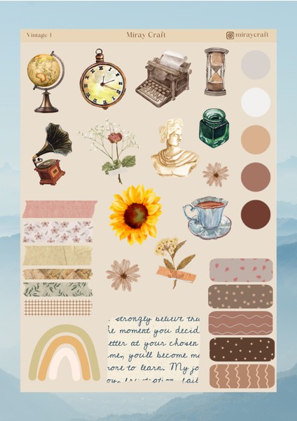 VİNTAGE TEMALI 12*17 CM STİCKER/SCRAPBOOK, BULLET JOURNAL, PLANLAYICI, AJANDA İÇİN
