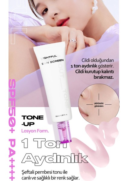 Şeftali Pembe Aydınlatıcı Ton Eşitleyici Vegan Güneş Kremi About Tone Lightful Toneup Sunscreen 50 ml modelleri