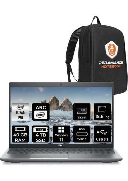 Latitude 5550 Intel Core Ultra 5 125U 40GB 4tb SSD 15.6" Fhd Windows 11 Pro Taşınabilir Bilgisayar & Per4 Çanta N007L555015UP405