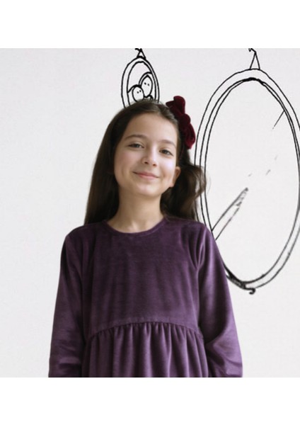 Kız Çocuk Modest Pamuk Kadife Midi Elbise