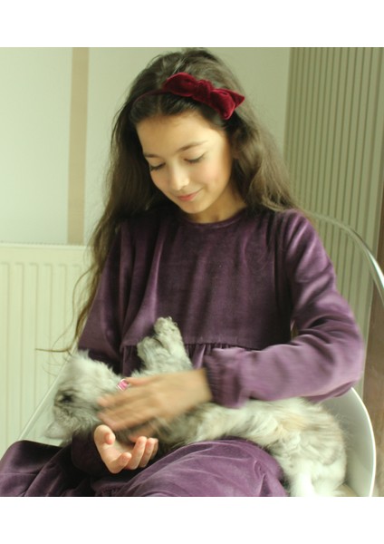 Kız Çocuk Modest Pamuk Kadife Midi Elbise