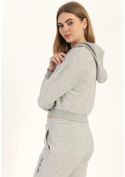 Kadın Fermuarlı 3 Iplik Sweatshirt Gri Melanj