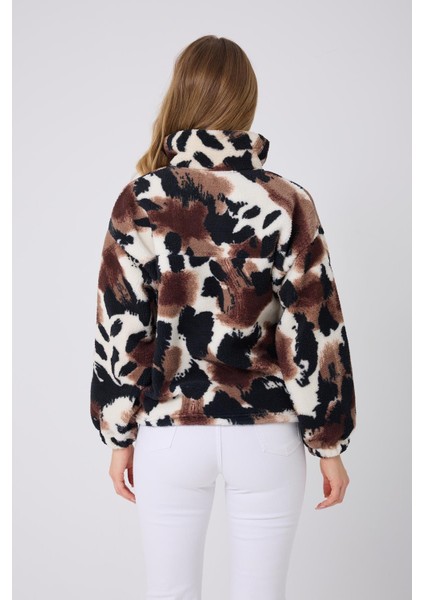 Kadın Fermuar Yaka Peluş Sweatshirt Siyah indirimleri