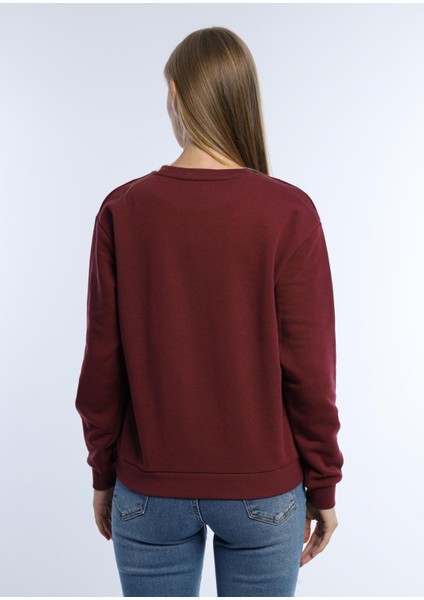 Kadın 3 Iplik Şardonsuz Bisiklet Yaka Sweatshirt Bordo