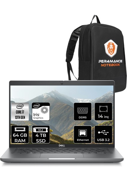 Latitude 5440 Intel Core I7 1370P 64GB 4tb SSD 14" Fhd Fdos Taşınabilir Bilgisayar & Per4 Çanta XCTOL544014UP335