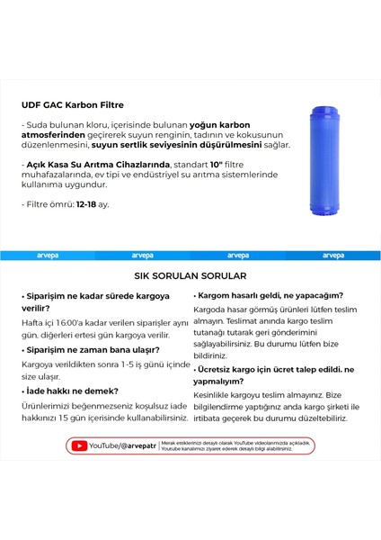 Açık Kasa Su Arıtma Cihazı Udf Gac Karbon Filtre 3 Adet