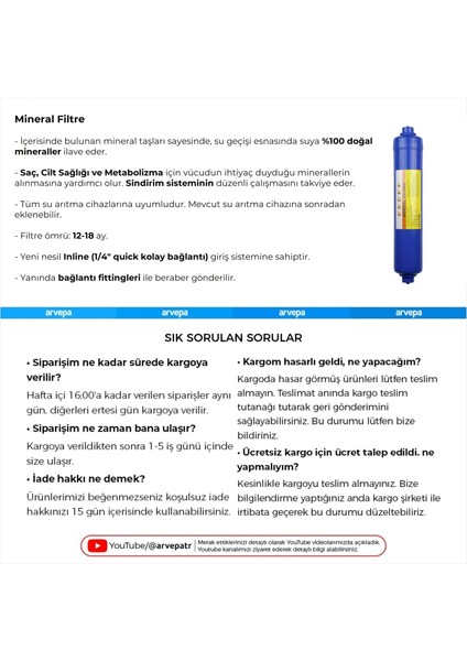 Su Arıtma Cihazı Mineral Filtre 10 Adet