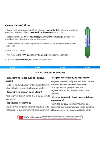 Su Arıtma Cihazı Quartz (Detoks) Filtre 25 Adet