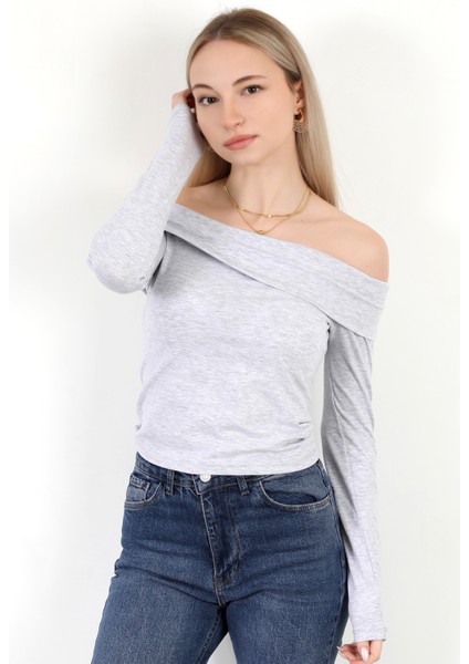 Kadın Kayık Yaka Uzun Kol Basic Bluz Karmelanj - MS0000505