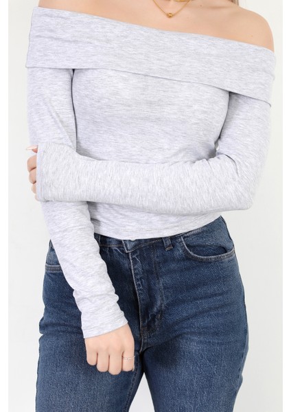 Kadın Kayık Yaka Uzun Kol Basic Bluz Karmelanj - MS0000505