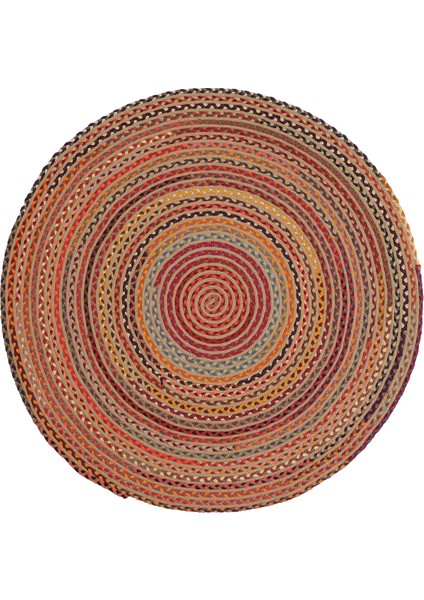 Milda 120 Multi Jüt Hasırlı El Örgüsü Çift Taraflı Kilim Renkli Yuvarlak Jüt Halı