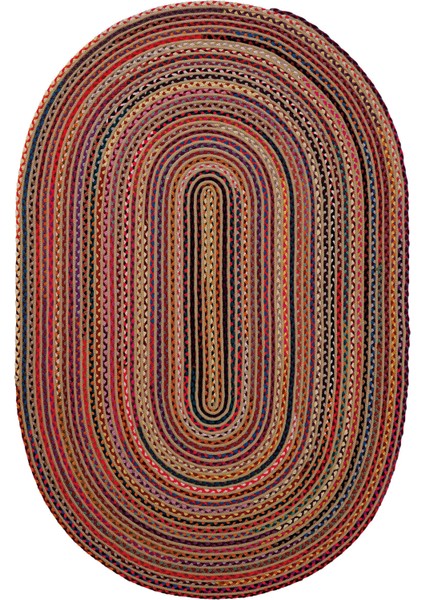 Milda 120 Multi Jüt Hasırlı El Örgüsü Çift Taraflı Kilim Renkli Oval Jüt Halı