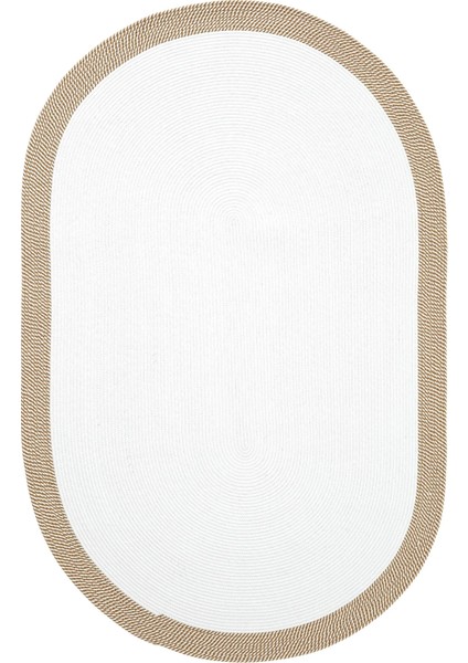 Milda 123 Beyaz Kahve Jüt Hasırlı El Örgüsü Çift Taraflı Kilim Oval Jüt Halı