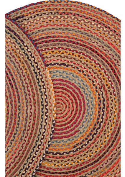 Milda 120 Multi Jüt Hasırlı El Örgüsü Çift Taraflı Kilim Renkli Yuvarlak Jüt Halı