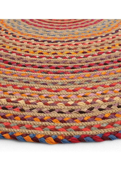 Milda 120 Multi Jüt Hasırlı El Örgüsü Çift Taraflı Kilim Renkli Yuvarlak Jüt Halı