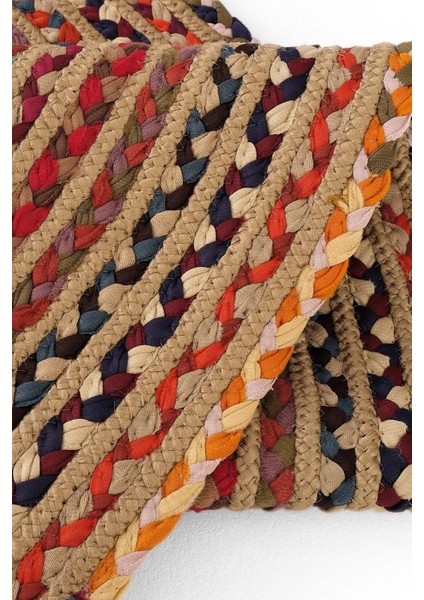 Milda 120 Multi Jüt Hasırlı El Örgüsü Çift Taraflı Kilim Renkli Yuvarlak Jüt Halı