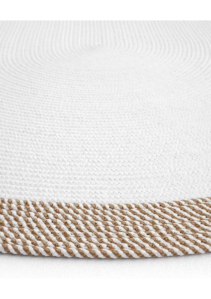Milda 123 Beyaz Kahve Jüt Hasırlı El Örgüsü Çift Taraflı Kilim Oval Jüt Halı