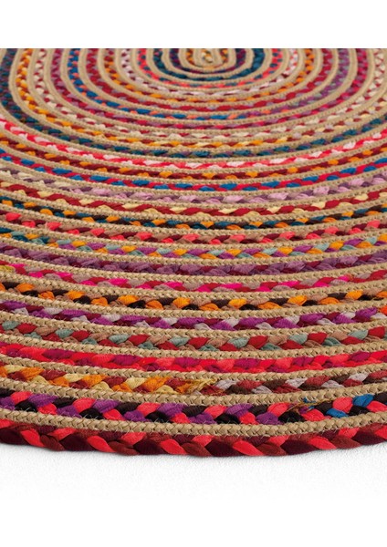 Milda 120 Multi Jüt Hasırlı El Örgüsü Çift Taraflı Kilim Renkli Oval Jüt Halı