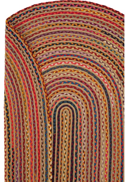 Milda 120 Multi Jüt Hasırlı El Örgüsü Çift Taraflı Kilim Renkli Oval Jüt Halı