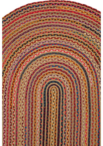 Milda 120 Multi Jüt Hasırlı El Örgüsü Çift Taraflı Kilim Renkli Oval Jüt Halı