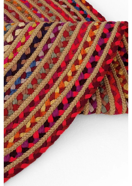 Milda 120 Multi Jüt Hasırlı El Örgüsü Çift Taraflı Kilim Renkli Oval Jüt Halı