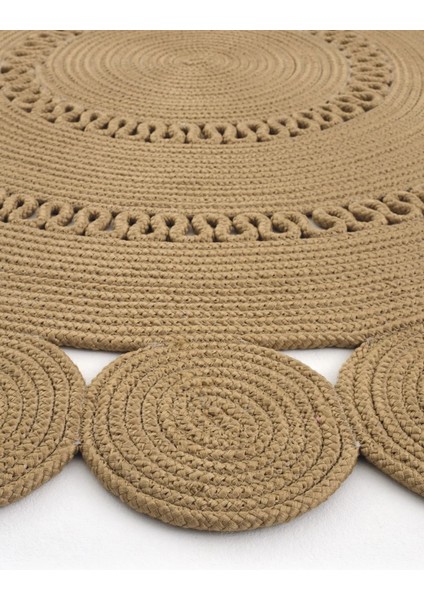 Milda 121 Kahverengi Jüt Hasırlı El Örgüsü Çift Taraflı Kilim Yuvarlak Jüt Halı