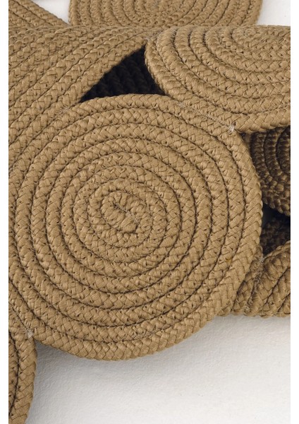 Milda 121 Kahverengi Jüt Hasırlı El Örgüsü Çift Taraflı Kilim Yuvarlak Jüt Halı