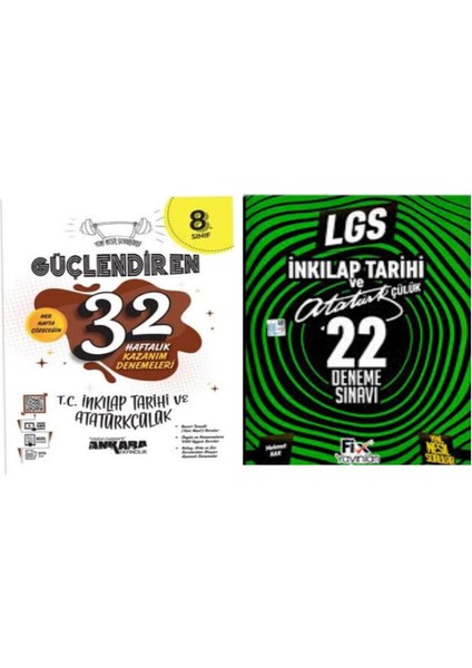 8. Sınıf Güçlendiren 32 Haftalık T.C. İnkılap Tarihi ve Atatürkçülük Kazanım Deneme ve 22 'li Branş Denemeleri