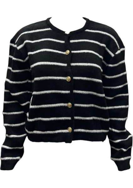 Gold Düğmeli Çizgili Triko Kadın Ceket / Hırka indirimleri