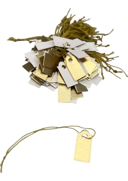 Yerli Üretim Küçük Boy Gold Renk 2 /1 cm 80 Adet Karton İpli Etiketi