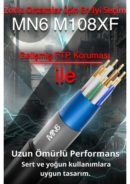 M108XF 10 Metre Internet Kablosu/ftp 0,60MM Cat6 23AWG/İKI Kat Korumalı/ethernet Kablosu 10 Metre/iç Dış Mekan Uyumlu/high Performance Cable