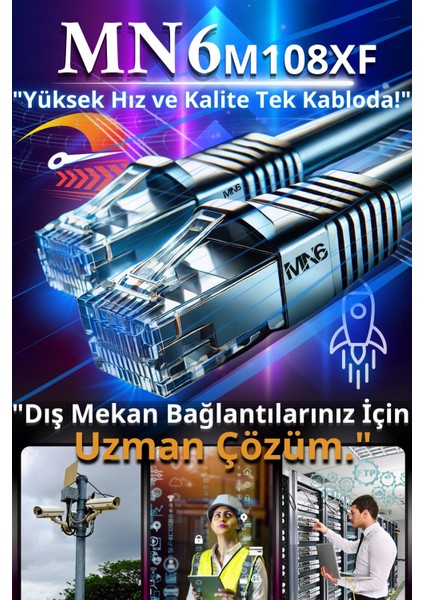 M108XF 10 Metre Internet Kablosu/ftp 0,60MM Cat6 23AWG/İKI Kat Korumalı/ethernet Kablosu 10 Metre/iç Dış Mekan Uyumlu/high Performance Cable