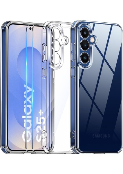Samsung Galaxy S25 Plus Şeffaf Silikon Kılıf + Cam Ekran Koruyucu Seti (1 CAM 1 KILIF)