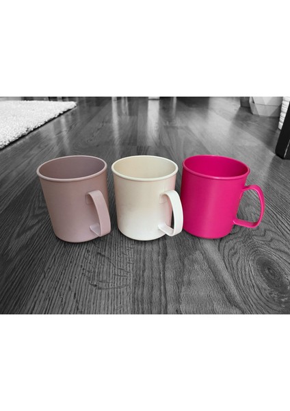 3 Adet Plastik Kulplu Kupa Bardak Plastik Su, Meşrubat Bardağı 300ML 8,5(H) x 7,5 cm