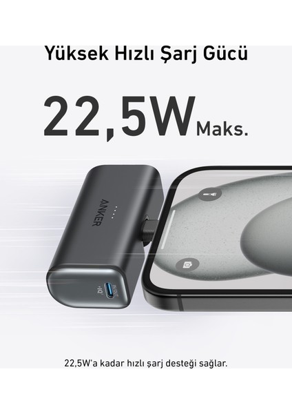 Nano Powerbank (22.5W, Dahili USB-C Bağlantı Noktası) - Mavi - A1653 (Anker Türkiye Garantili)