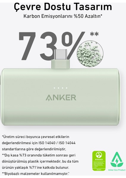 Nano Powerbank (22.5W, Dahili USB-C Bağlantı Noktası) - Mavi - A1653 (Anker Türkiye Garantili)