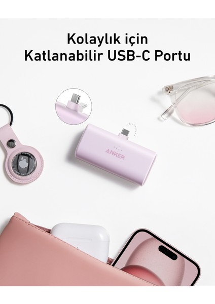 Nano Powerbank (22.5W, Dahili USB-C Bağlantı Noktası) - Mavi - A1653 (Anker Türkiye Garantili)