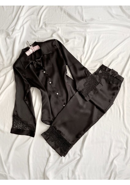 Dantel Detaylı Saten Pijama Takım