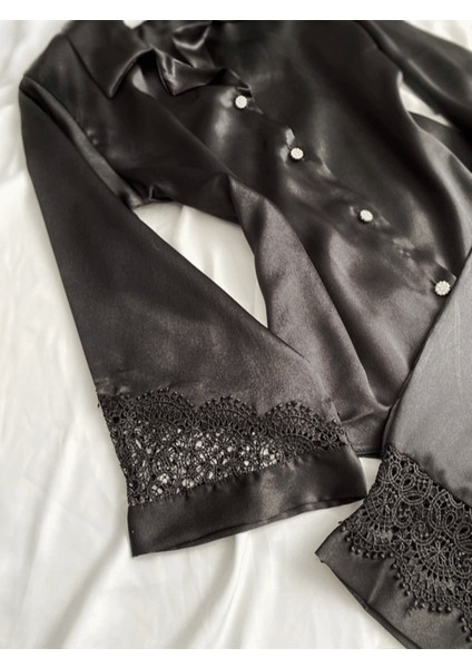 Dantel Detaylı Saten Pijama Takım