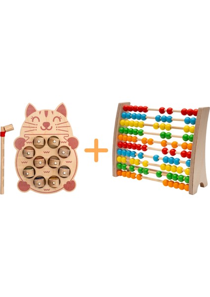 Montessori 3 Boyutlu Ahşap Balık Tutma Oyunu + Montessori Renkli Ahşap Abaküs